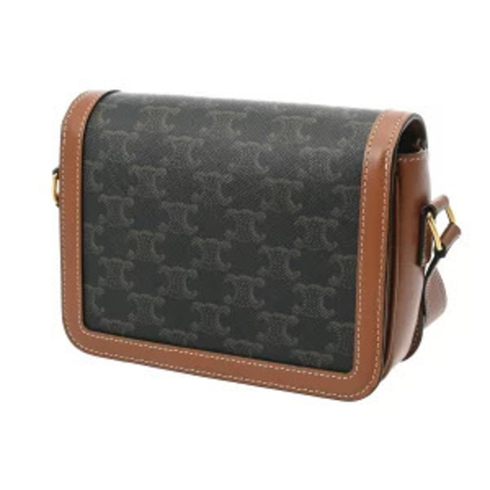 Celine Teen Triomphe Bag Tan Canvas Calfskin Shoulder - Picture 2 of 9